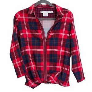 Gretchen Scott Tuck It Up Top Middleton Plaid Women's XS Red Collared